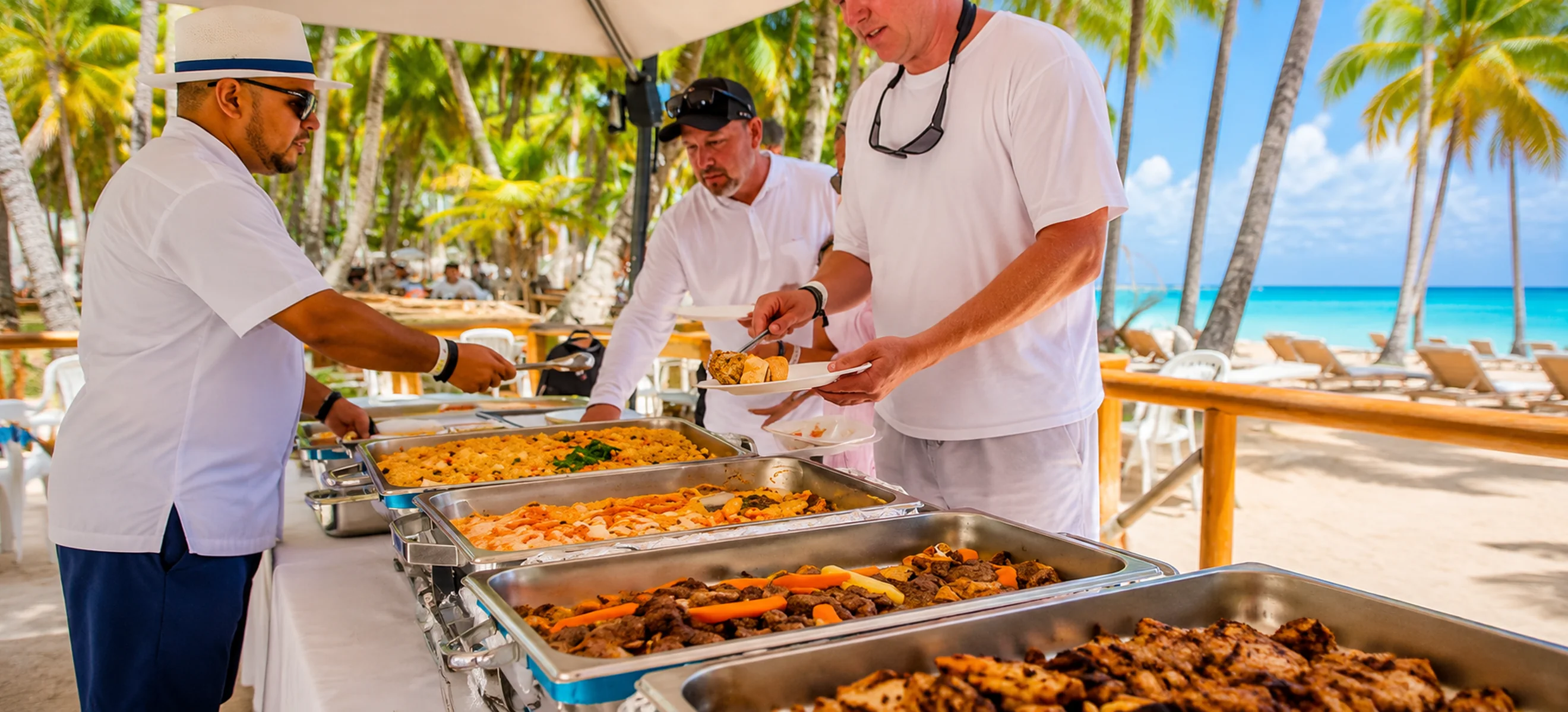 beach front BBQ meal at saona with clients
