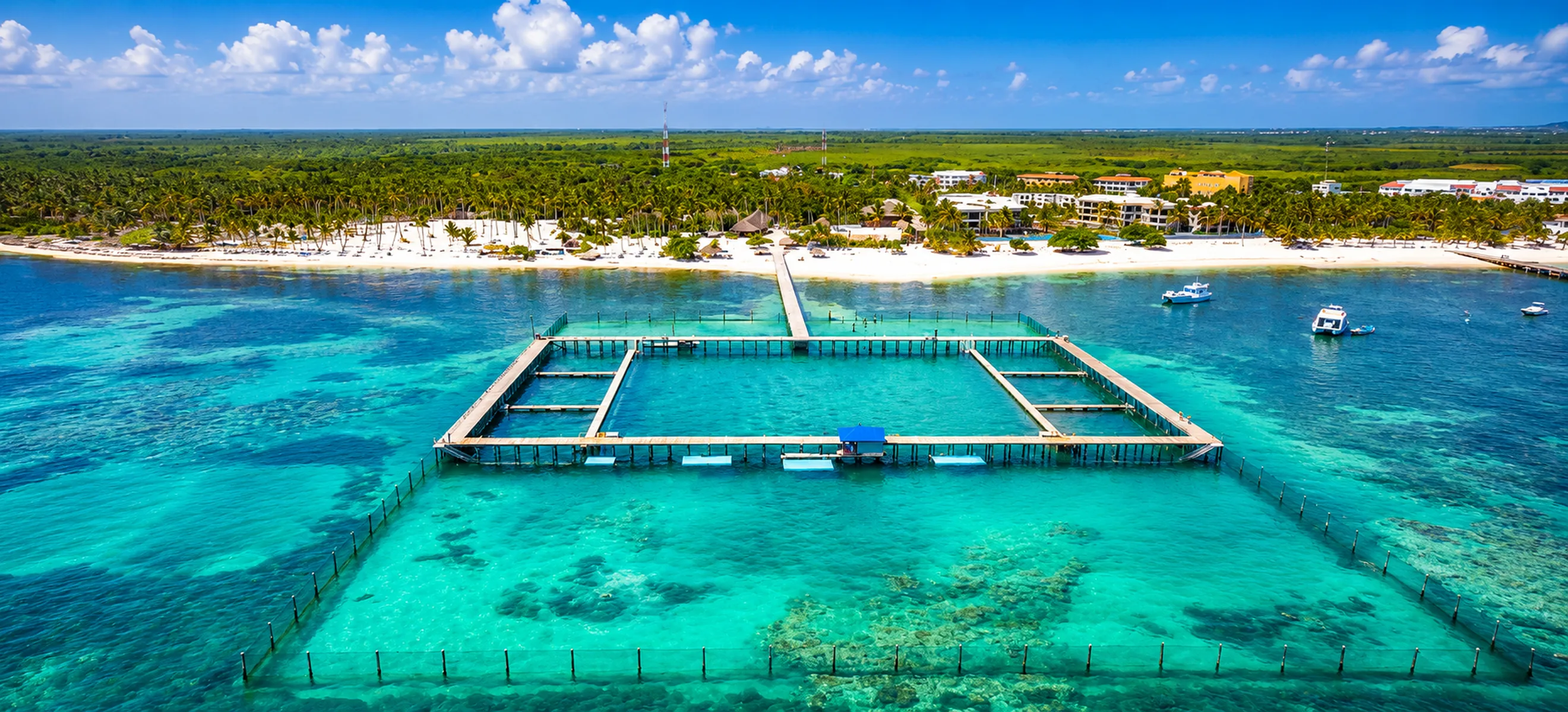 Aerial view of Dolphin Explorer marine park in Punta Cana