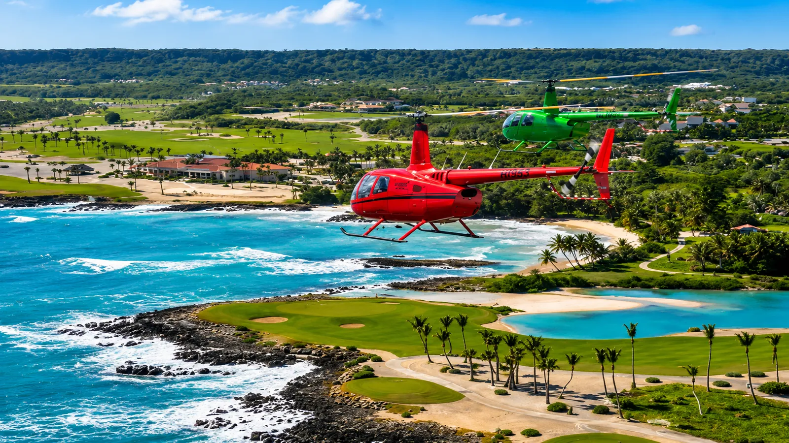 Helicpter flying above Punta cana Coast